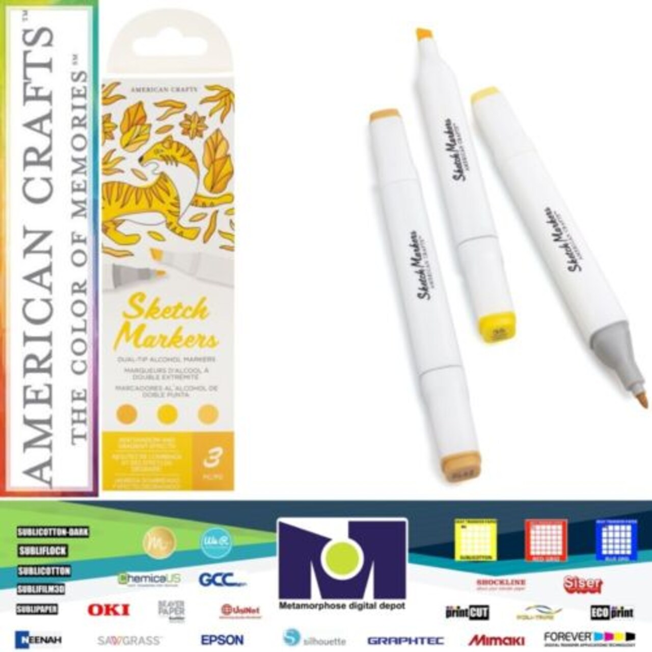American Crafts - Sketch Markers Collection - Dual Tip - Chisel and Fine Point - HoneyComb 3 Pack 34007545